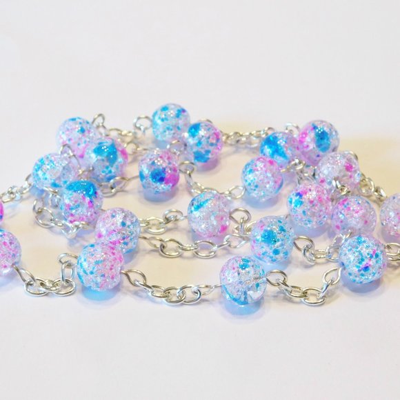 Handmade Pink & Turquoise Glass Confetti Beaded Necklace, Bracelet & Ear… - Picture 6 of 9